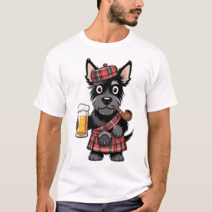 T-shirt Térrier écossais en kilt tartan avec bière et pipe