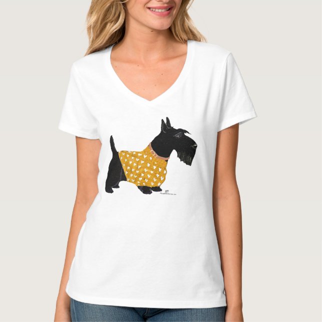 T-shirt Térrier écossais en pull-over doré allongé sur (Devant)