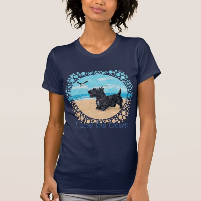 T-shirt Terrier écossais sympathique à la plage (Devant)