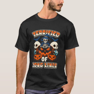 T-shirt Terrifié De Longues Lignes Drôle Squelette Citroui