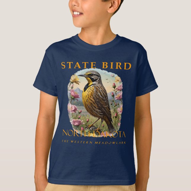 T-shirt Territoire du Dakota du Nord Oiseau Meadowlark occ (Devant)