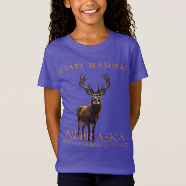 T-Shirt Territoire du Nebraska Mammifère Le Cerf à Queue B (Devant)
