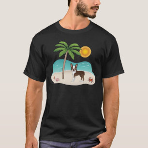 T-shirt Tervueren Boston Terrier sur une plage tropicale e
