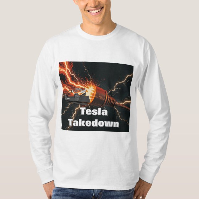 T-shirt Tesla Takedown elon musson mens (Devant)