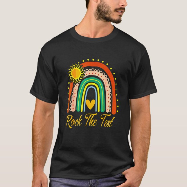 T-shirt Test Day Rock The Test Teacher Test Day Rainbow (Devant)