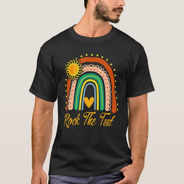 T-shirt Test Day Rock The Test Teacher Test Day Rainbow (Devant)