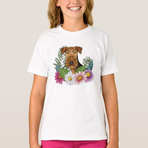 T-shirt Tête Airedale Terrier Et Fleurs Florales De La Nat