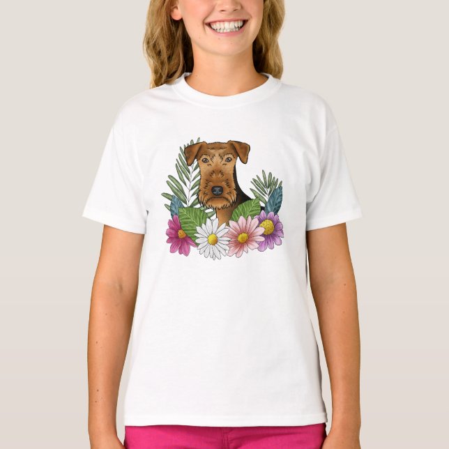 T-shirt Tête Airedale Terrier Et Fleurs Florales De La Nat (Devant)