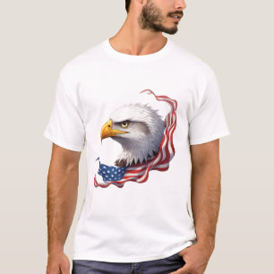 T-shirt Tête d'aigle chauve avec drapeau américain flottan