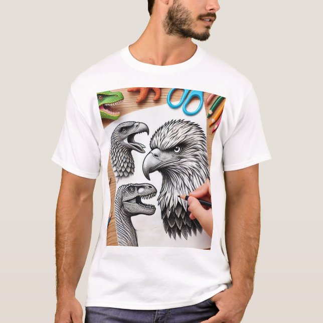 T-shirt tête d'aigle et T-shirt dinosaure (Devant)