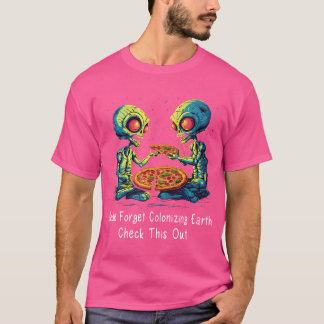 T-shirt Tête d'alien drôle mangeant une pizza OVNI Extrate