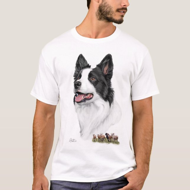 T-shirt Tête de border collie avec la chemise de moutons (Devant)