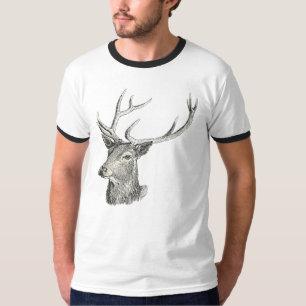 T-shirt Tête de cerf Buck avec Antlers Chasse Dessin