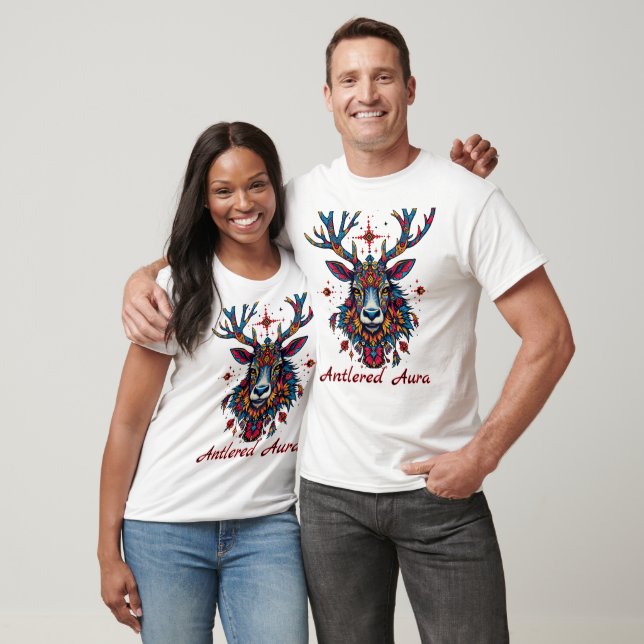 T-shirt Tête de cerf tribal colorée (Unisexe)