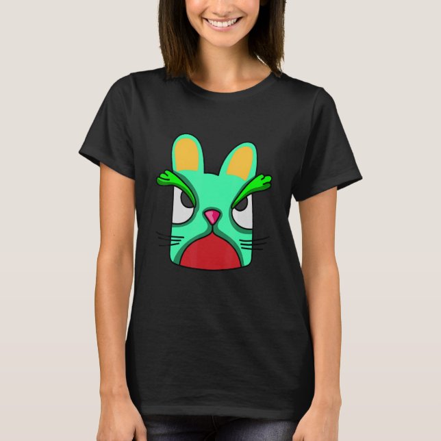 T-shirt Tête de chat avec carré vert (Devant)