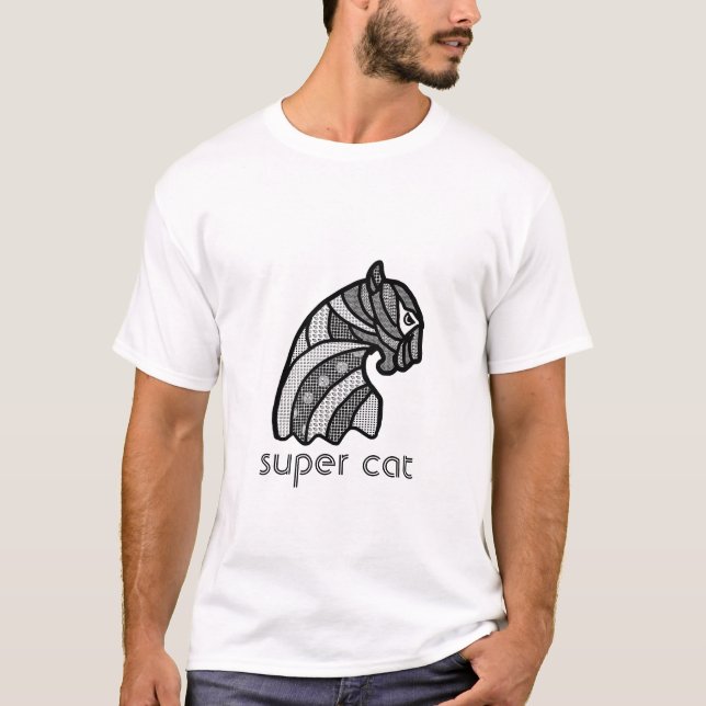 T-shirt Tête de chat avec ornements Boho Noir et Blanc (Devant)