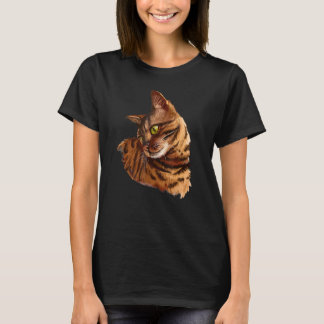 T-shirt tête de chat Bengal mignonne dessinée à la main po