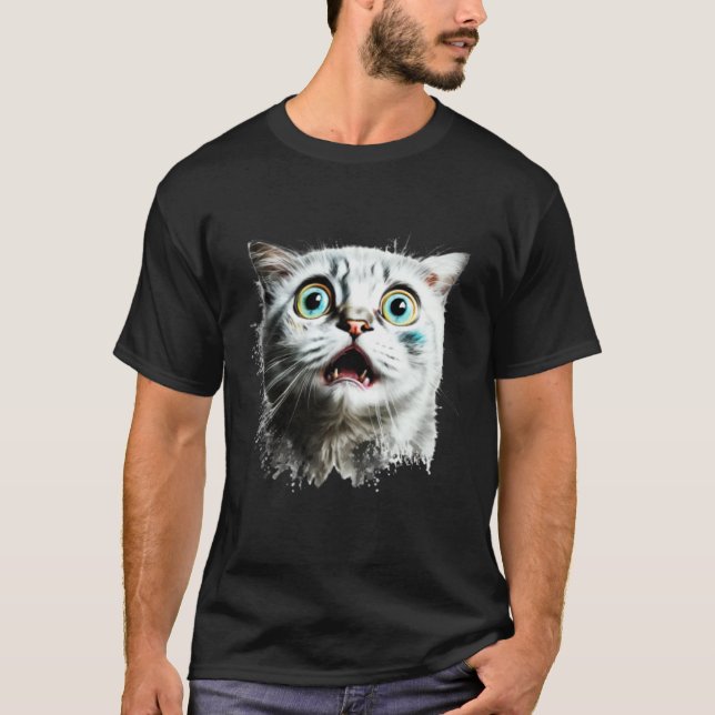 T-shirt Tête de chat peureux Chat effrayé (Devant)