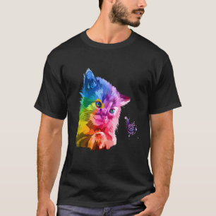 T-shirt Tête de chatte colorée Style Pop Chat et Butte bri