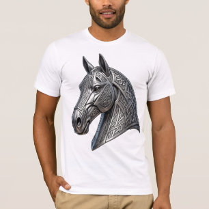 T-shirt Tête de cheval argentée celtique majestueuse avec