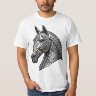 T-shirt Tête de cheval argentée celtique majestueuse avec