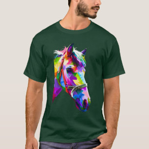 T-shirt Tête de cheval colorée dans l'art pop motif géomét