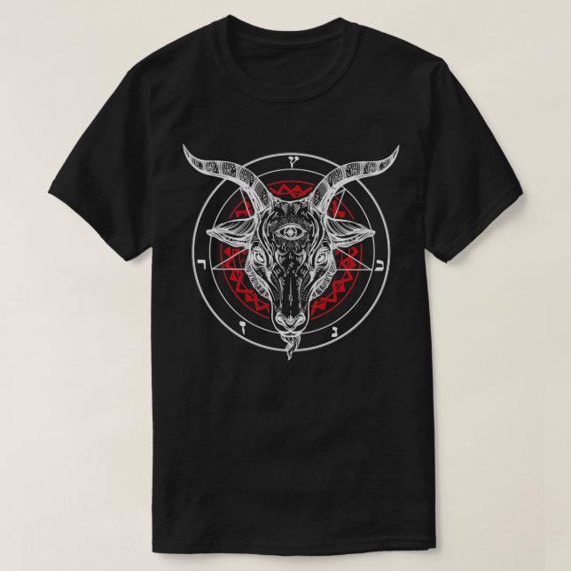 T-shirt Tête de chèvre satanique Baphomet Lucifer Pentagra (Design devant)