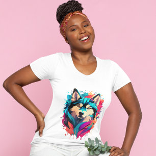 T-shirt Tête de Chien Husky coloré Vibrant Husky Amateurs