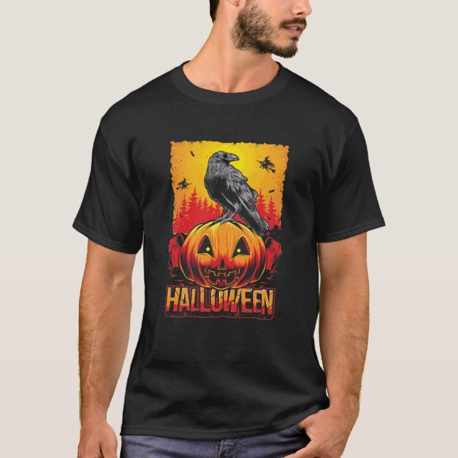T-shirt Tête de Citrouille déplaisante d'Halloween avec Co (Devant)
