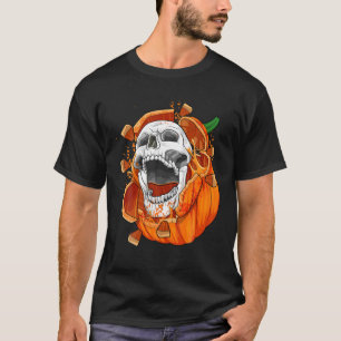 T-shirt Tête de crâne citrouille Squelette Déplaisant Hall