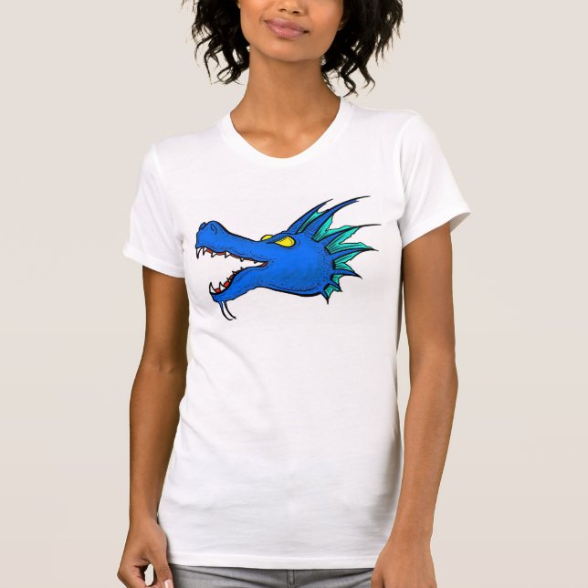 T-shirt Tête de dames de la tête d'art de dragon bleu néon (Devant)