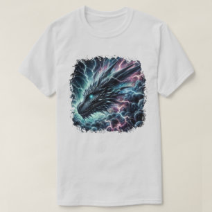T-shirt Tête de dragon dans un orage avec éclairs