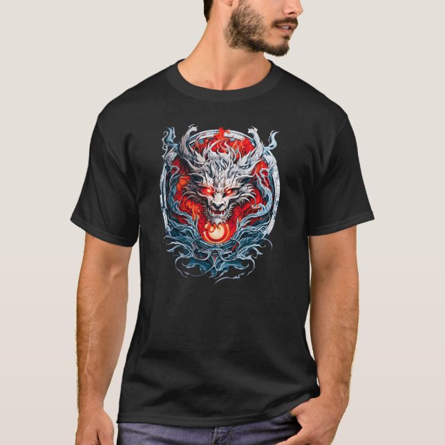T-shirt Tête de dragon mythique de la flamme rouge (Devant)