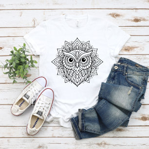T-shirt Tête de hibou en art linéaire Mandala