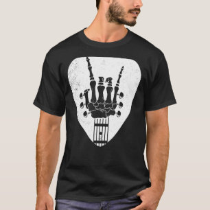 T-shirt Tête de joueur de guitare Skeleton rock main pose