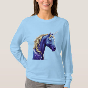 T-shirt Tête de licorne bleue portrait dans un espace noct