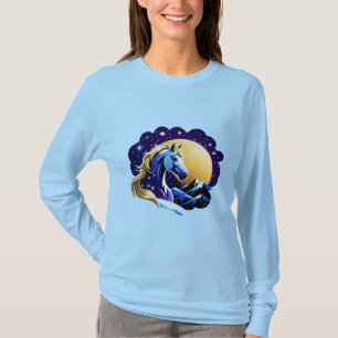 T-shirt Tête de licorne bleue portrait dans un espace noct