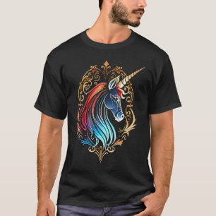 T-shirt Tête de licorne mythique Motif de mandala coloré U