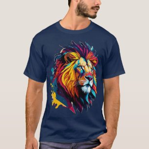 T-shirt Tête de Lion Art couleur ligne minimaliste et W ma