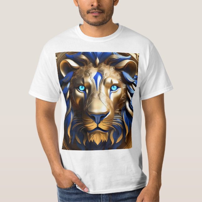 T-shirt Tête de lion bleu et or, (Devant)