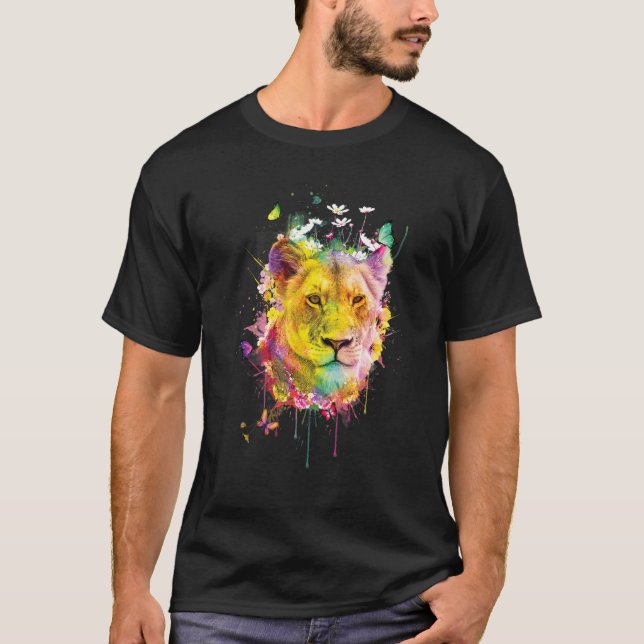 T-shirt Tête de lion cool avec couleur vive 3 (Devant)