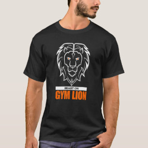 T-shirt Tête de lion de gym orange animal gains musculatio
