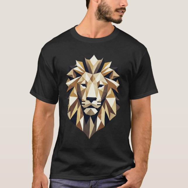 T-shirt Tête de lion géométrique basse-poly moderne (Devant)