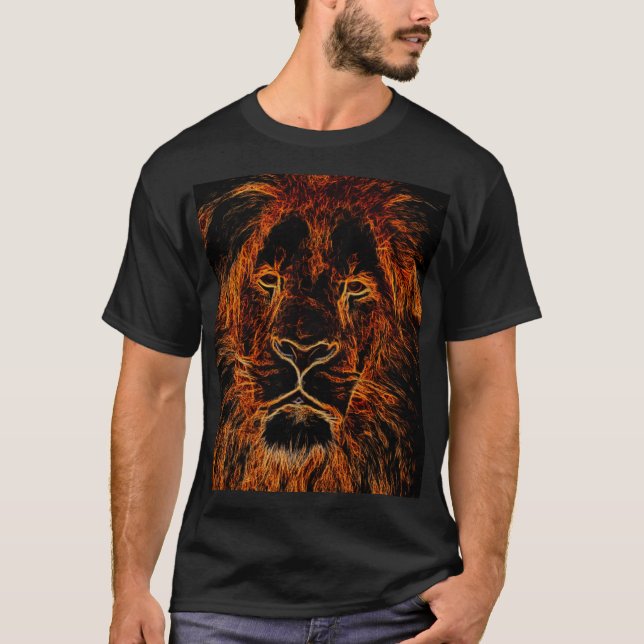 T-shirt Tête de lion graffiti noir et orange (Devant)