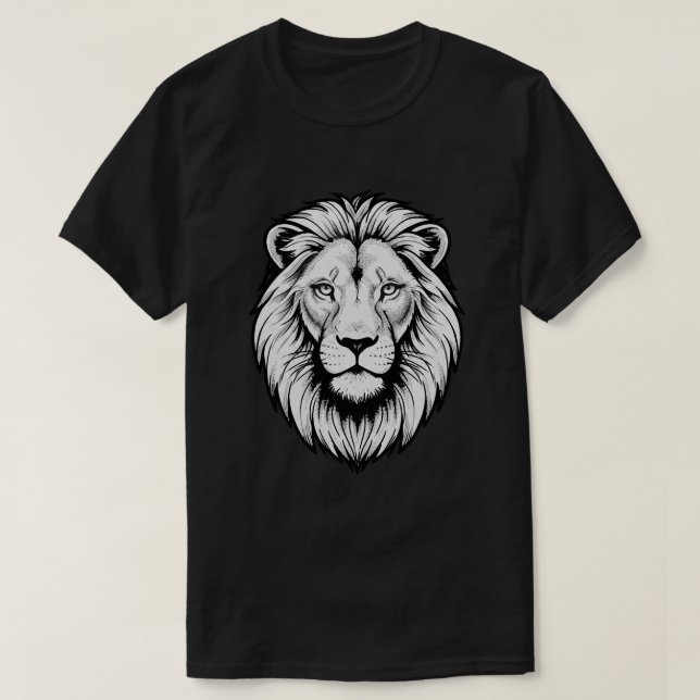 T-shirt Tête de lion noir et blanc (Design devant)
