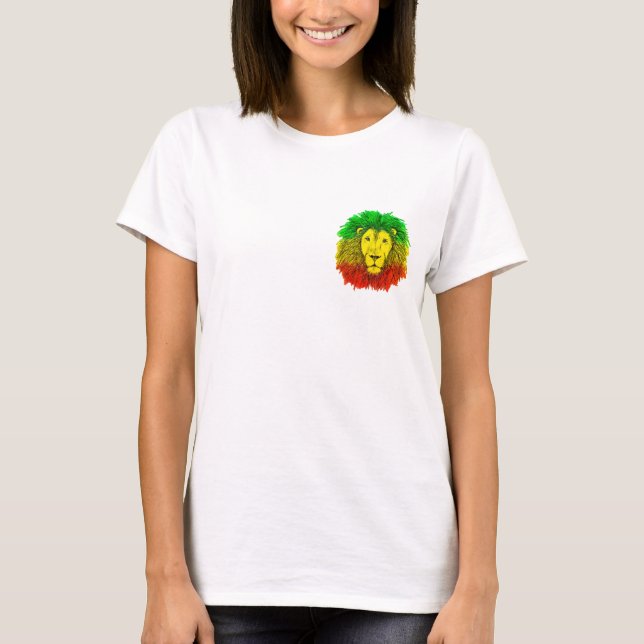T-shirt Tête de lion Rasta rouge jaune vert dessin Jamaïqu (Devant)