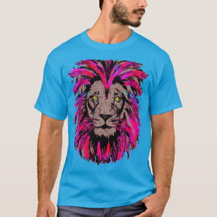 T-shirt Tête de lion rose - Dessin du portrait du visage d