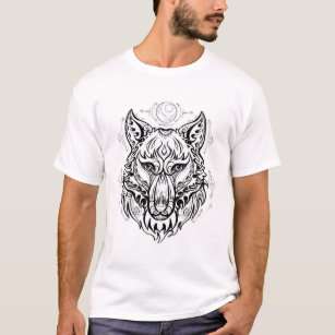 T-shirt Tête de loup aux décorations ethniques