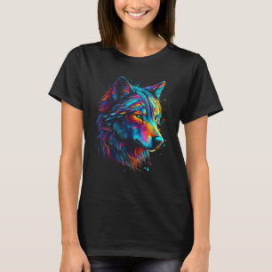 T-shirt Tête de loup coloré pour loup faunique femmes homm