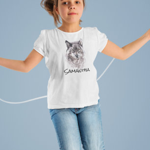 T-Shirt Tête de loup d'aquarelle Nom personnalisé